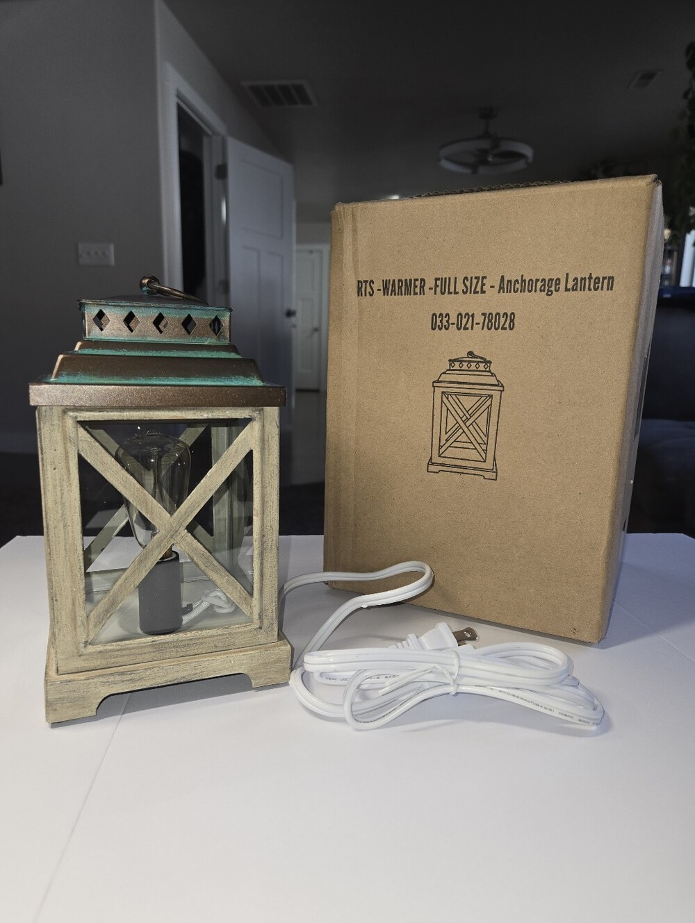 Scentsatinald Anchorage Lantern Electric Warmer - Distressed White with Patina